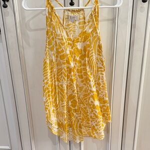 LOFT Sunlit Yellow and White Leaf Print Top M